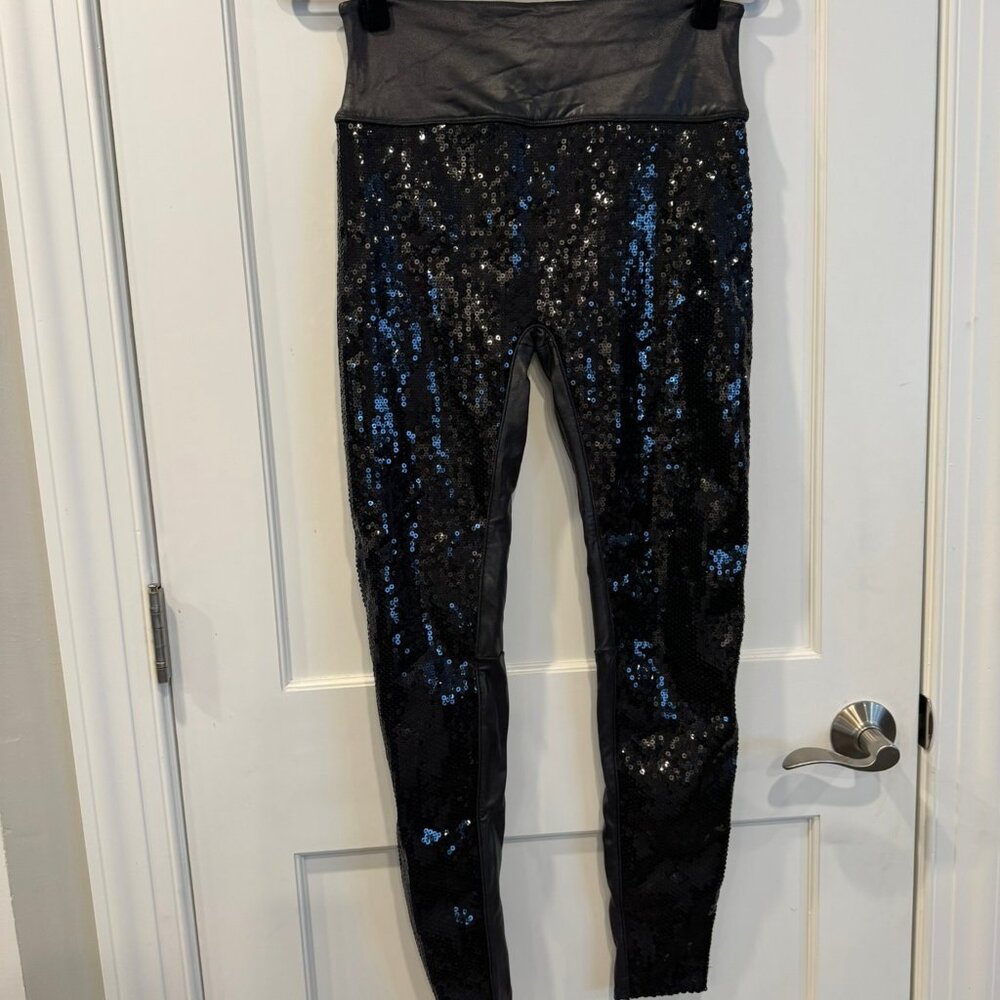 Spanx Sequin Faux Leather Leggings - women's size large - Picture 2 of 7
